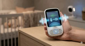 Interfață baby monitor cu funcție de comunicare audio și activare vocală.