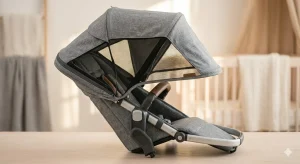 Cărucior sport cu protecție solară UV50+ și ventilație.