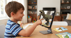 Sistem de învățare cu realitate augmentată (AR) pentru tablete educaționale.